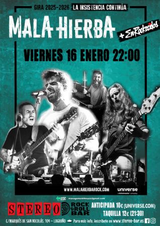 MALA HIERBA STEREO ROCK BAR LOGRO&Ntilde;O CONCIERTO M&Ntilde;USICA VIVO
